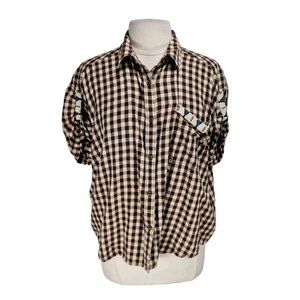 RALPH LAUREN Denim & Supply Womens Button Up Top Size M Window Plaid Brown 158P